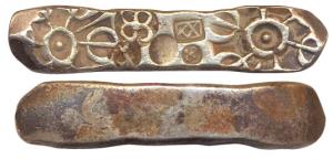 Punch Marked Coins, Gandhara Janapada, (c.600-400 BC), Bentbar coin, Silver Shatamana, six