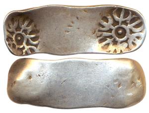 Punch Marked Coins, Gandhara Janapada, (c.600-400 BC), Bentbar coin, Silver Shatamana, six