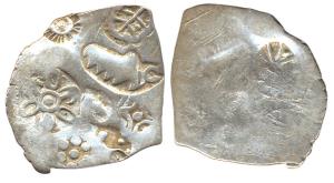 Punch Marked Coins, Magadha Janapada, Silver Karshapana, (c. 425-400 BC) marks of six arme