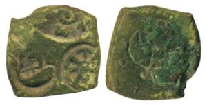Punch Marked Coins, Vanga Janapada of Chandraketugarh region, Copper Karshapana, boat, whe