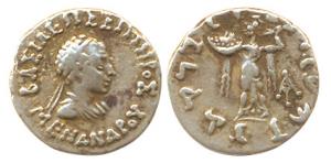Indo-Greek, Baktria, Menander I, (c. 165/155-130 BC) Silver Drachm obv. diademed and drape