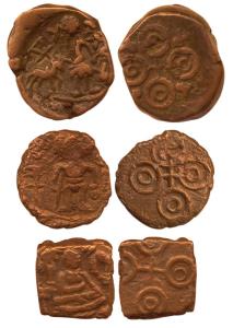 Ujjaini, (c.100-150 BC), Copper, with depiction of standing Siva and seated Gajalakshmi. (