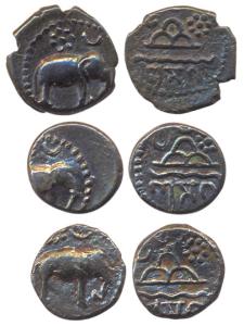 Western Kshatrapas, Kardamaka family, Damasena, (AD 223-236) Potin unit, half and fraction