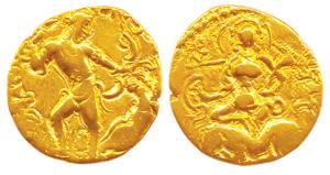 Gupta Empire, Chandragupta II Vikramaditya, (c. AD 380-413) Gold Dinar, Lion slayer type, 