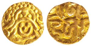 Kalachuris of Tripuri, Gangeya Deva (c. AD 1015-40), Gold Dinara, obv. seated Lakshmi, rev