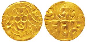 Chandellas of Jejakbhukti, Madana Vermadeva, (c. AD 1129-63) Gold Dinara, obv. seated Laks