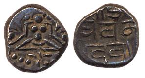 Paramaras of Malwa, Jaya Varmana, (c. AD 1225-74) Silver Unit, obv. seated Lakshmi, rev. l