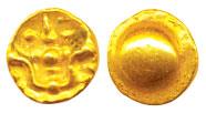 Silaharas of Kolhapur, Gold Double Fanam, obv. trident, rev. globule. (Mitch Karnataka- An