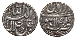 Akbar, Silver Rupee, Lahore Mint, Ilahi 44, month Farwardin, (KM 93.11). Very Fine.