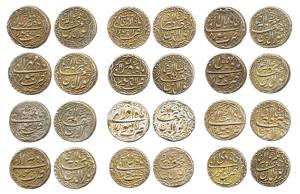 Jahangir, Silver Rupees (12), Lahore Mint, ornamental style. (KM 141.6). Set of 12 differe