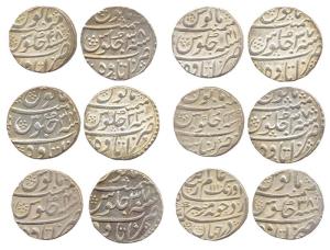 Aurangzeb, Silver Rupee (12), Itawa Mint, various dates, mostly wide flans, (KM 300.39) . 