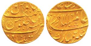 Shah Alam I, Gold Mohur, Khujista Buniyad Mint, AH 1119 RY Ahd, (KM 356.7). Extremely Fine