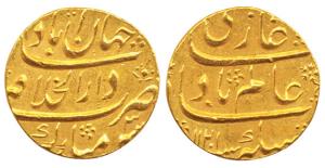 Shah Alam I, Gold Mohur, Dar ul-Khilafat Shahjahanabad (Delhi) Mint, AH 1121, RY 3, (KM 35