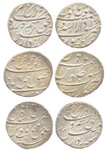 Farrukhsiar Silver Rupee (3), Burhanpur, Shahjahanabad and Surat Mints. Very Fine with ver