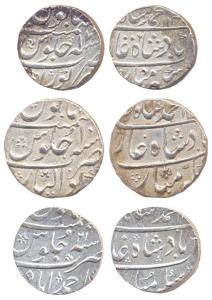 Muhammad Shah, Silver Rupee (3), Gwalior, Ahmedabad and Kora Mints. Very Fine with very wi