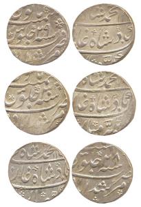 Muhammad Shah, Silver Rupee (3), Murshidabad Mint, RY 28, 29, 30. Very Fine with very wide