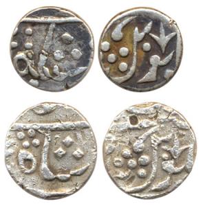 Silver ½ Rupees (2), Jaafarabad urf Chandore Mint, typical floral spray on rev, (M&W T1c).