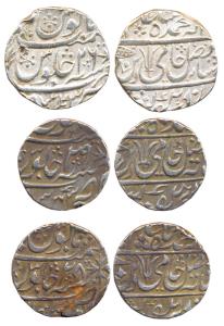Silver Rupees (3), Ravishnagar Sagar Mint, pataka and trishul on rev., RY 26, 28 and 29,(K