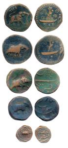 Tipu Sultan, Copper Paisa (5), Patan, Bellari, Nagar Mints and a ¼ Paisa of Faiz Hissar Mi