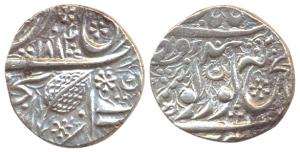 Silver Rupee, Amritsar Mint, Samvat 1884, in the name of Guru Gobind Singh ji, (KM 20.1). 