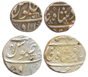 Silver Rupee and ½ Rupee, in the name of Shah Alam II, Ankush and Nagari Ga, (KM C#18-19).
