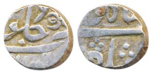 Silver ½ Rupee, in the name of Shah Alam II, Petlad Mint, Nagari Aa for Anand Rao, Unliste