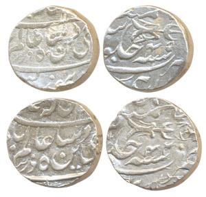 Silver Rupees (2), Bari Mint, RY 42 and 44, rev. has a citation of Wazir for the existing 