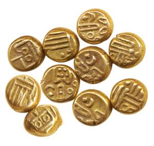 Gold Fanams (10), obv. Kali, rev. Nagari legend, (KM 48). Very Fine.