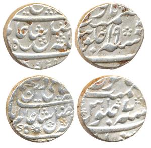 Silver Rupee (2), Murshidabad Mint, in the name of Shah Alam II, RY 7 and 19, (KM 83). Bot