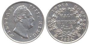 William IV, Silver ½ Rupee, 1835, no initials (KM 449.1). Fine+.