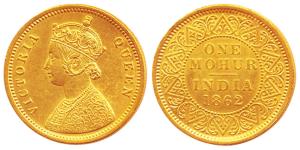 Queen Victoria, Gold Mohur, 1862, young bust, (KM Y#15). Very Fine.