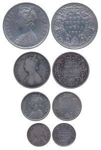 Queen Victoria, Silver Rupee 1881, Bombay Mint, rev II, scarce date; ½ Rupee 1899 bust A, 