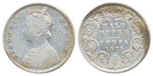 Queen Victoria, ½ Rupee, Calcutta Mint, 1875, bust A, rev. I, (KM 472). Fine+.