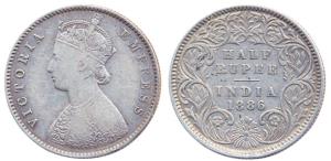 Victoria Empress, ½ Rupee, Calcutta Mint, 1886, bust A, rev. I, (KM 491). Fine.