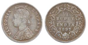 Victoria Empress, ¼ Rupee, Bombay Mint, 1897, (KM 491). Fine.