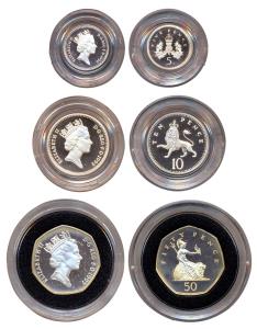 Great Britain, Silver Proof Piedfort 5 Pence, 1990, 6.5g, 20,000 struck; Piedfort 10 Pence