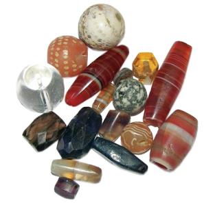 Indian Primitive Money, a nice group of jasper, carnelian, and glass beads from Madhya Pra