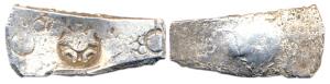 Punch-marked Coins, Shakya Janapada, 6 century BC, Silver, Bent bar type with single bold 