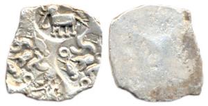 Punch-marked Coins, Ashmak Janapada, 5th century BC, Silver, ½ Karshapana, four symbol typ