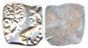 Punch-marked Coins, Chedi Janapada3/8, Chindwara region, 5th century BC, Silver, ½ Karshap