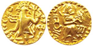 Bengal Kushanas, Vir Jadarmaha, 6th century AD, Gold, 6.45 g,Dinar, a crude stylization of