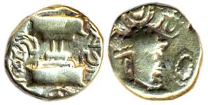 Indo-Sassanians, base Gold, 6.97 g, usual Iranian bust of the ruler to right on obv, the p