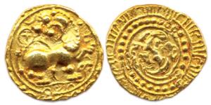 Kadambas of Hangal, Toyimadeva (1048-1075) Gold, Pagoda, obv.lion advancing to right, Toyi