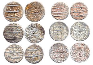 Shah Jahan, Silver (6), Rupee, six different mints and types:Ahmedabad, Akbarnagar, Dehli,