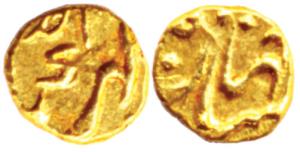 Shah Jahan II, Gold, Fanam, Kharpa Mint, RY Ahad. Very Fine+,Rare.