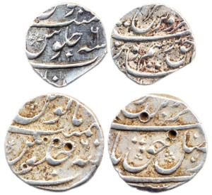 Farrukhsiyar, Silver (2), ½ Rupee, Khujista Bunyad and Surat Mints. Very Fine, Scarce. (2)