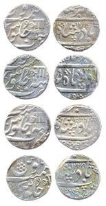 Anand Rao, Silver (4), Rupee, Baroda Mint, in the name of Muhammad Akbar II, various full 