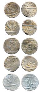 Khande Rao, Silver (5), Rupee, Baroda Mint, with the title of Sena khas khel bahadur, vari