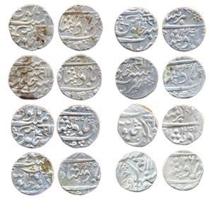 Sayaji Rao II, Silver (8), Rupee, Baroda Mint, with the name of Muhammad Akbar II, various