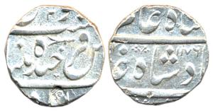 Silver, Rupee, in the name of Shah Alam II, Farkhanda Bunyad Mint, AH 1176/2. Very Fine+, 